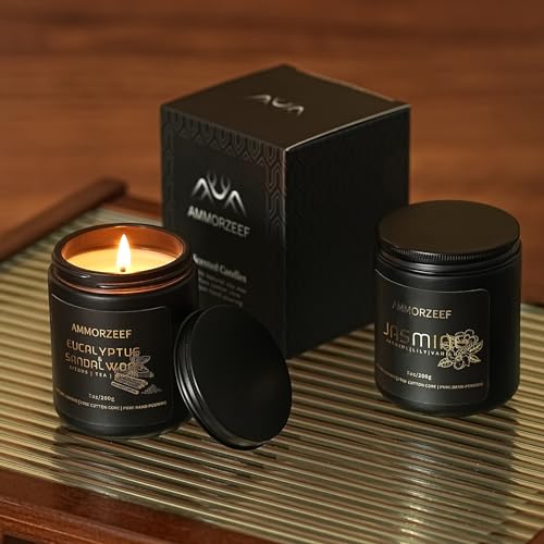AMMORZEEF Lavender Scented Candles for Home Decor Soy Candles for Men Scented Strong Fragrance Candle 7 Oz Long Lasting Aromatherapy Candles - Burning Time 50h