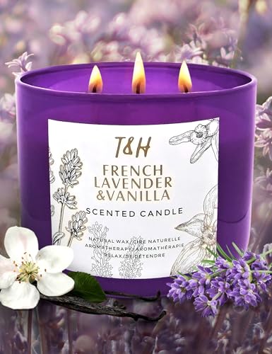 Lavender Vanilla Aromatherapy Candle 3-Wick | Scented Candle for Home | 15.8 oz Large Soy Candle | Relaxing Candle with Long Lasting Fragrance | Decorative Candle Gift for Women