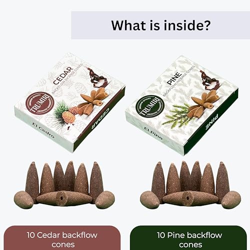 Backflow Incense Cones - Combo Pack of 20 Incense Cones Waterfall - 10 Cedar + 10 Pine - Incense Backflow Cones - Waterfall Incense Cones - Incense Waterfall Cones