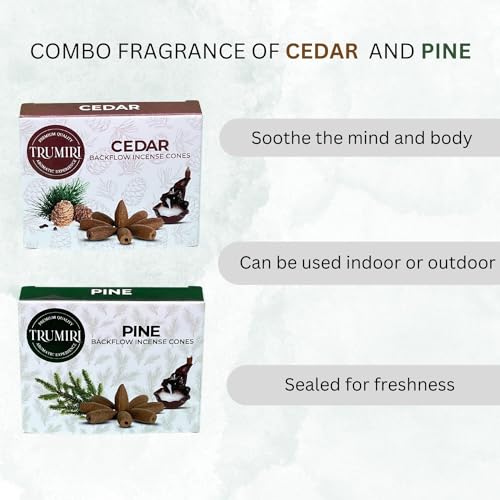 Backflow Incense Cones - Combo Pack of 20 Incense Cones Waterfall - 10 Cedar + 10 Pine - Incense Backflow Cones - Waterfall Incense Cones - Incense Waterfall Cones