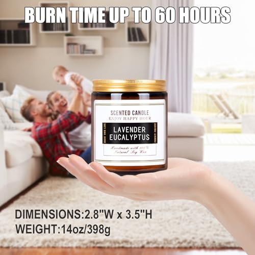 Premium Eucalyptus & Lavender Scented Candles -14 OZ Soy Wax Candles | Aromatherapy Candles for Stress Relief, Meditation, Yoga, Relaxing, SPA | Natural Jar Candles for Home Men Women Office