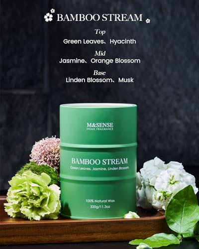 M&SENSE Bamboo Scented Candles Natural Non Toxic, Luxury Aromatherapy Candle for Stress Relief Meditation Relaxing, Housewarming Gifts for Women Men, 11.3oz 70 Hour Long Burning