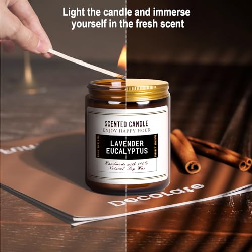 Premium Eucalyptus & Lavender Scented Candles -14 OZ Soy Wax Candles | Aromatherapy Candles for Stress Relief, Meditation, Yoga, Relaxing, SPA | Natural Jar Candles for Home Men Women Office
