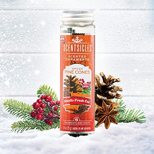 Scentsicles - 01647-012 Scented Christmas Ornaments for Christmas Tree, All Natural Holiday Air Freshener (Spiced Pine Cones Holiday Fragrance) Includes 6 Ornaments & Hooks