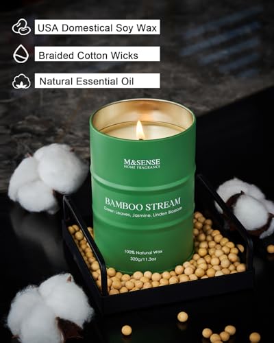M&SENSE Bamboo Scented Candles Natural Non Toxic, Luxury Aromatherapy Candle for Stress Relief Meditation Relaxing, Housewarming Gifts for Women Men, 11.3oz 70 Hour Long Burning