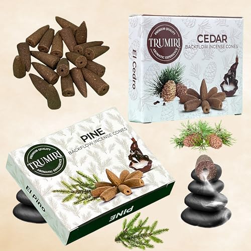 Backflow Incense Cones - Combo Pack of 20 Incense Cones Waterfall - 10 Cedar + 10 Pine - Incense Backflow Cones - Waterfall Incense Cones - Incense Waterfall Cones