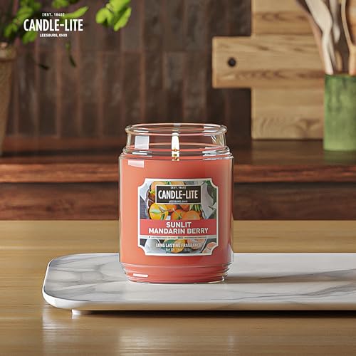 CANDLE-LITE Scented Sunlit Mandarin Berry Fragrance, One 18 oz. Single-Wick Aromatherapy Candle with 110 Hours of Burn Time, Orange Color, Jar (Individual Box)