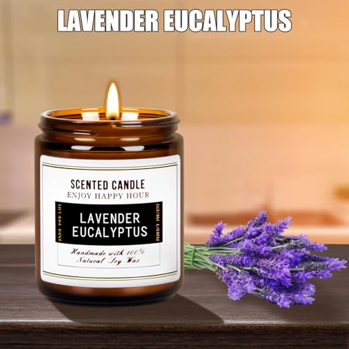 Premium Eucalyptus & Lavender Scented Candles -14 OZ Soy Wax Candles | Aromatherapy Candles for Stress Relief, Meditation, Yoga, Relaxing, SPA | Natural Jar Candles for Home Men Women Office