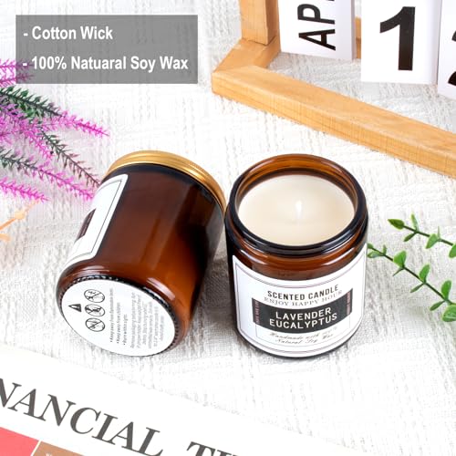 Premium Eucalyptus & Lavender Scented Candles -14 OZ Soy Wax Candles | Aromatherapy Candles for Stress Relief, Meditation, Yoga, Relaxing, SPA | Natural Jar Candles for Home Men Women Office