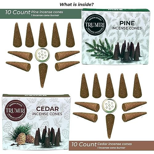 Incense Cones Combo Pack - 10 Cedar + 10 Pine Scented Cones