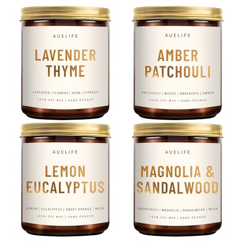 4 Pack Scented Candles Set | Scented Candles for Home, Aromatherapy Candle Gifts, Soy Candles for Home Scented - Lavender Thyme/Lemon Eucalyptus/Sandalwood/Patchouli