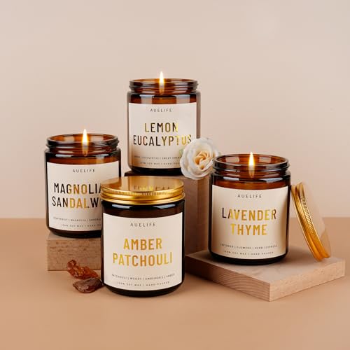 4 Pack Scented Candles Set | Scented Candles for Home, Aromatherapy Candle Gifts, Soy Candles for Home Scented - Lavender Thyme/Lemon Eucalyptus/Sandalwood/Patchouli