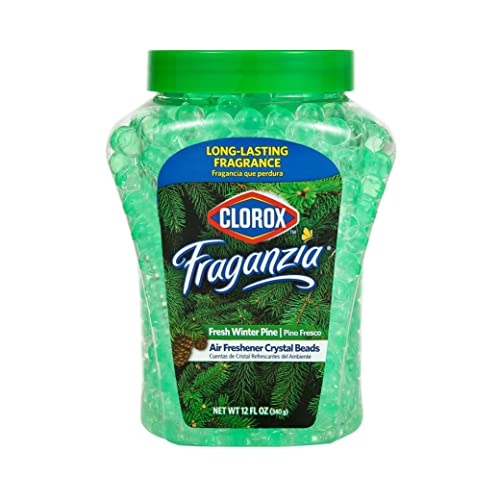 Clorox Fraganzia Air Freshener Beads in Fresh Winter Pine Scent, 12 oz Jar | Gel Beads Air Freshening Scent Beads | Car Air Freshener for Car, Home, or Car