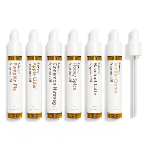 Benatu Harvest Premium Fragrance Oils Set for Diffuser, Candle, Soap Making - Autumn Bakery Scents Aromatherapy Perfume Oil Gift for Home (Pumpkin Pie, Apple, Cinnamon, Honey, Coffee, Vanilla) 6 Pcs