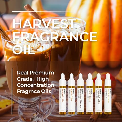 Benatu Harvest Premium Fragrance Oils Set for Diffuser, Candle, Soap Making - Autumn Bakery Scents Aromatherapy Perfume Oil Gift for Home (Pumpkin Pie, Apple, Cinnamon, Honey, Coffee, Vanilla) 6 Pcs