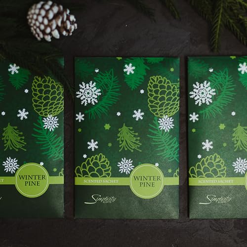 Simplicity Scents Sachets Winter Pine (Fall and Winter) - 6 Pack - Long Lasting, ECO-Friendly Home Fragrance - Air Freshener - Scents for Rooms - Made in The USA