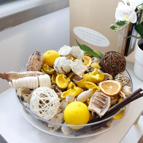 Qingbei Rina Summer Potpourri Bags,Lemon/Citrus/Thyme Potpourri Bowl Filler,Yellow Scent Decorative Potpourri Dried Flowers,Home Fragrance Sachet of Petals, Vase Fillers(20 oz)