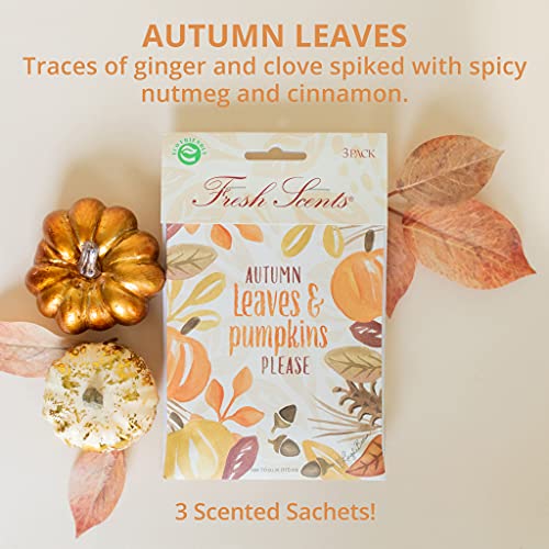 Willowbrook | Fresh Scents Scented Sachet Packet | Autumn Leaves | Air Freshener Bags for Drawers, Closets, Cars | 3 Pack | Long Lasting Home Fragrance