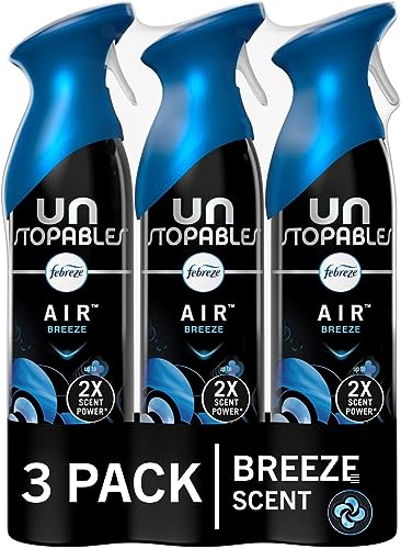 Febreze Air Freshener Spray, Unstopables Breeze Scent, Bathroom Spray Room Fresheners, Odor Eliminator for Strong Odor, 8.8 oz (Pack of 3)