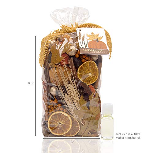ANDALUCA Blissful Harvest Potpourri | Made in California | Large 20 oz Bag w/Fragrance Vial Included | Scents of Orange Zest, Nutmeg and Pumpkin