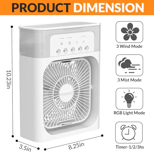 Portable Ice Fan Air Cooler With water For Frost Cube Fan, 3 In 1 Mist Mini Evaporative Cooling Fan with LED, Timer, 3 Wind Speeds 3 Spray Modes for Home Office Bedroom Table and Desktop