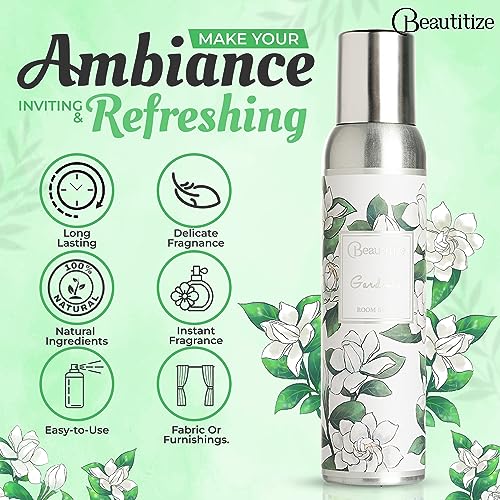 Beautitize Room Spray Air Freshener, 6.34 Fl oz | Odor Eliminator Spray | Air Fresheners for Home Long Lasting | Room Fresheners | For Home, Furniture, Fabrics (Gardenia)