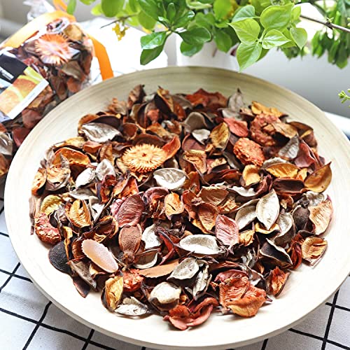 Qingbei Rina Potpourri Bags,Orange Scented Potpourri Dried Flowers,Fall Decorative Bowl Vase Filler,Home Fragrance Sachet Petals, Farmhouse Christmas,8.4oz(Citrus)