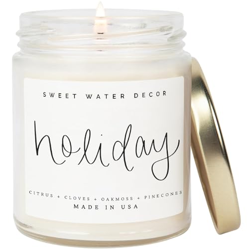 Sweet Water Decor Holiday Candle | Cloves, Pine, and Sandalwood Festive Winter Scented Soy Candles for Home | 9oz Clear Jar, 40 Hour Burn Time, Made in the USA