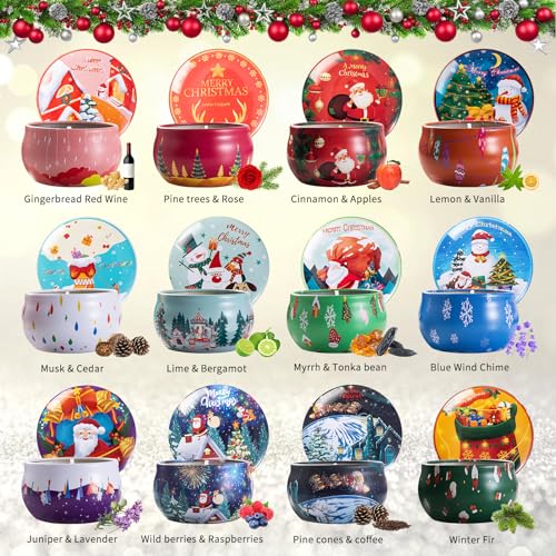 12 PCS Christmas Scented Candles Gifts for Women, Soy Wax Candles with Essential Oils Aromatherapy Candles for Home Scented, Stress Relief, Bath,Yoga, Christmas Thanksgiving Gift