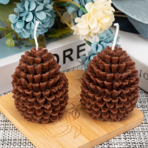 2 Pcs Large Christmas Candles Decor, Christmas Tree Pine Cone Scented Candle Tea Lights Candles Soy Wax Aromatherapy Candles Gift for Christmas Party Decor Home Table Holiday New Year Decorations
