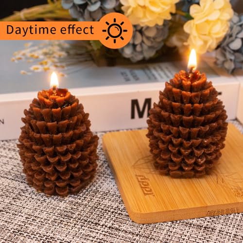 2 Pcs Large Christmas Candles Decor, Christmas Tree Pine Cone Scented Candle Tea Lights Candles Soy Wax Aromatherapy Candles Gift for Christmas Party Decor Home Table Holiday New Year Decorations