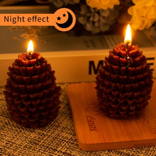 2 Pcs Large Christmas Candles Decor, Christmas Tree Pine Cone Scented Candle Tea Lights Candles Soy Wax Aromatherapy Candles Gift for Christmas Party Decor Home Table Holiday New Year Decorations