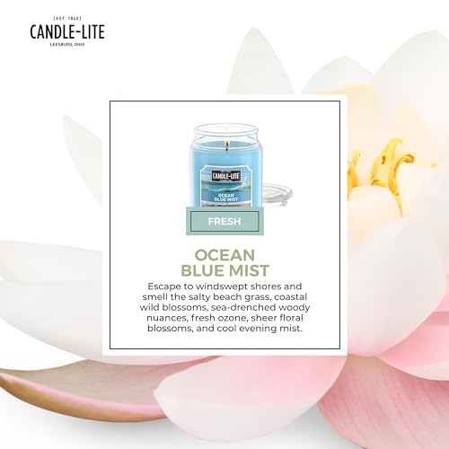 CANDLE-LITE Scented Ocean Blue Mist Fragrance, One 18 oz. Single-Wick Aromatherapy Candle with 110 Hours of Burn Time, Light Color (Individual Box)