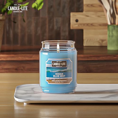 CANDLE-LITE Scented Ocean Blue Mist Fragrance, One 18 oz. Single-Wick Aromatherapy Candle with 110 Hours of Burn Time, Light Color (Individual Box)