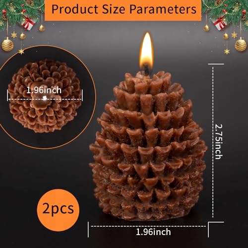 2 Pcs Large Christmas Candles Decor, Christmas Tree Pine Cone Scented Candle Tea Lights Candles Soy Wax Aromatherapy Candles Gift for Christmas Party Decor Home Table Holiday New Year Decorations