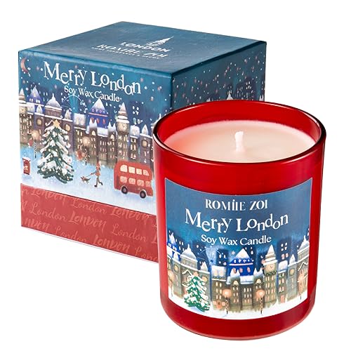 ROMIIE ZOI Christmas Scented Candle - 6oz Soy Wax Candle, Merry London, Infused with Cedar & Juniper Aroma - Night Blue Gift Box Packaged for Christmas Holiday Season Gift