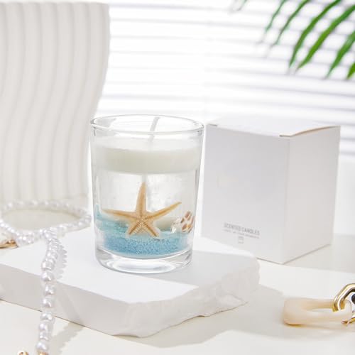 Ocean Theme Scented Candle,130G Handmade Starfish Whelk Soy Wax Gel Wax Aroma Decorative Candle for Table Photo Prop,Self Love Healing Candle for Women,Prefect Gift for Meditation Stress Relief Mood