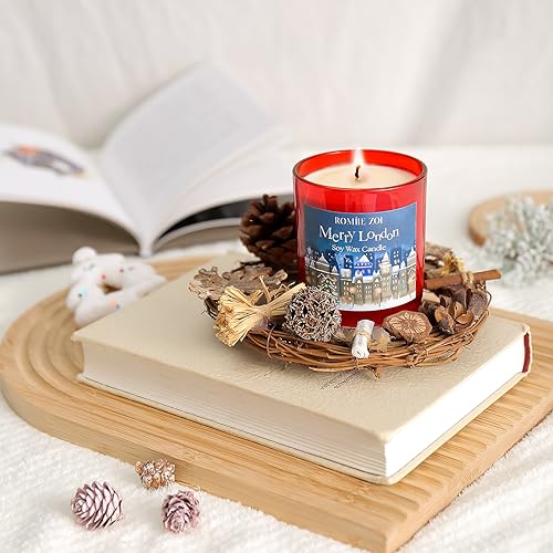 ROMIIE ZOI Christmas Scented Candle - 6oz Soy Wax Candle, Merry London, Infused with Cedar & Juniper Aroma - Night Blue Gift Box Packaged for Christmas Holiday Season Gift