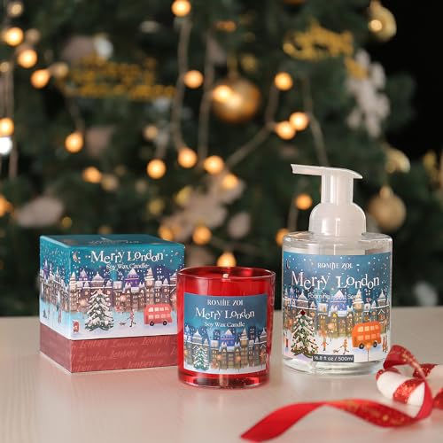ROMIIE ZOI Christmas Scented Candle - 6oz Soy Wax Candle, Merry London, Infused with Cedar & Juniper Aroma - Night Blue Gift Box Packaged for Christmas Holiday Season Gift