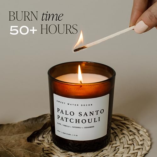 Sweet Water Decor Winter Soy Candles | Holiday Scented Candles for Home | 11oz White Jar + Wood Lid, 50+ Hour Burn Time, Made in the USA (Cozy Season, Amber - 11 oz)