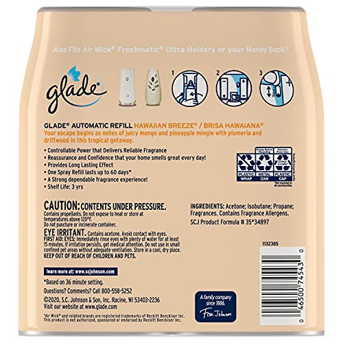Glade Automatic Spray Refill, Air Freshener for Home and Bathroom, Hawaiian Breeze, 6.2 Oz, 2 Count