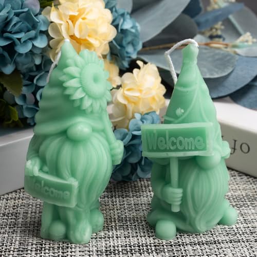 2 Pcs Large Spring Candles Decor, Sunflower Gnome Scented Candles Tea Lights Candles Soy Wax Aromatherapy Candles Gift for Christmas Party Fall Winter Decor Home Table New Year Decoration (Green)