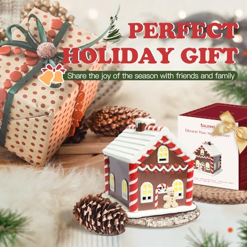 SALKING Christmas Wax Melt Warmer, Gingerbread House Electric Wax Warmer for Scented Wax, Holiday Decor Wax Melter Winter Fragrance Warmer for Aromatherapy, Candle Wax Warmer Oil Burner