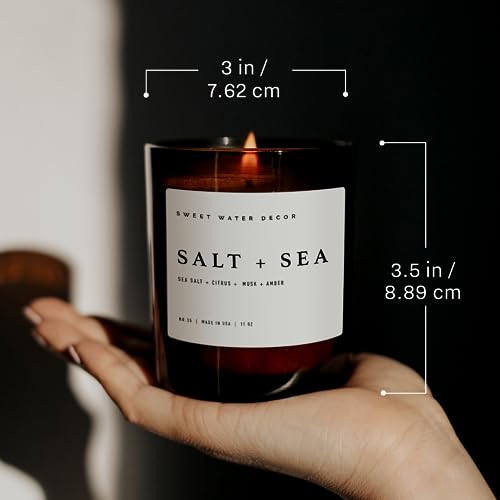 Sweet Water Decor Winter Soy Candles | Holiday Scented Candles for Home | 11oz White Jar + Wood Lid, 50+ Hour Burn Time, Made in the USA (Cozy Season, Amber - 11 oz)