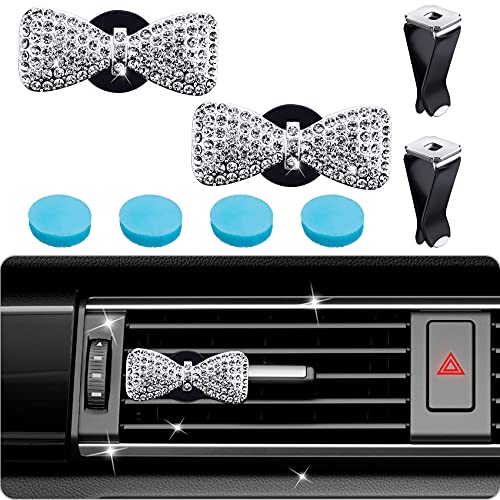 PAGOW 2pcs Bowknot Car Vent Clip, Big Bow Air Feshener Perfume Clips, Bling Sparkly Car Crystal Interior Accessories Dashboard Decorations Charm for Women Girls
