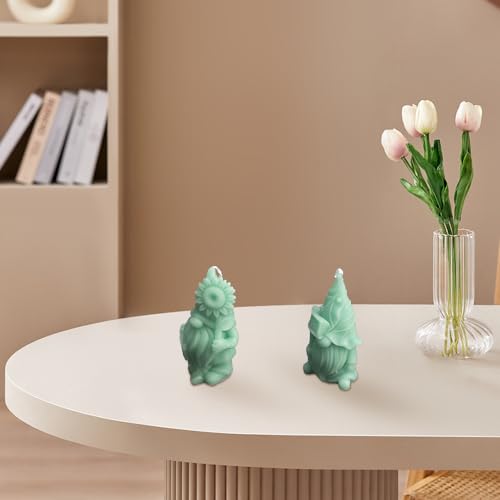 2 Pcs Large Spring Candles Decor, Sunflower Gnome Scented Candles Tea Lights Candles Soy Wax Aromatherapy Candles Gift for Christmas Party Fall Winter Decor Home Table New Year Decoration (Green)