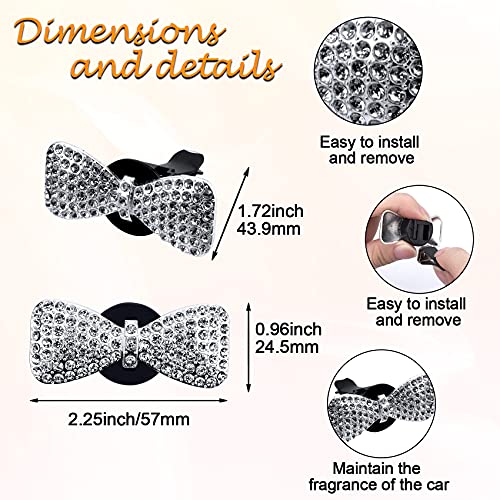 PAGOW 2pcs Bowknot Car Vent Clip, Big Bow Air Feshener Perfume Clips, Bling Sparkly Car Crystal Interior Accessories Dashboard Decorations Charm for Women Girls