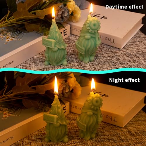 2 Pcs Large Spring Candles Decor, Sunflower Gnome Scented Candles Tea Lights Candles Soy Wax Aromatherapy Candles Gift for Christmas Party Fall Winter Decor Home Table New Year Decoration (Green)