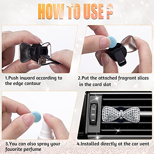 PAGOW 2pcs Bowknot Car Vent Clip, Big Bow Air Feshener Perfume Clips, Bling Sparkly Car Crystal Interior Accessories Dashboard Decorations Charm for Women Girls