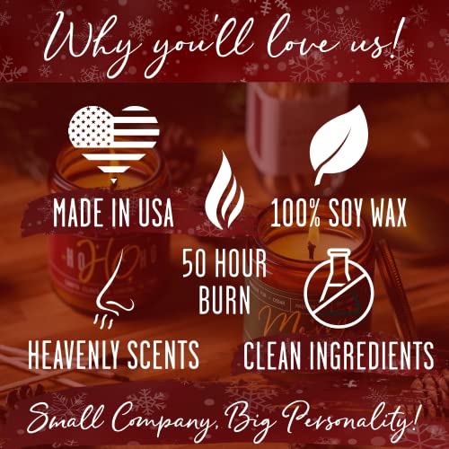 Christmas Candles, Christmas Candle for Holiday - 'Ho Ho Ho' Christmas Scented Candles, w/Clove, Orange & Cinnamon Candle I Stocking Stuffers for Women I 9oz Reusable Jar, 50Hr Burn, USA Made